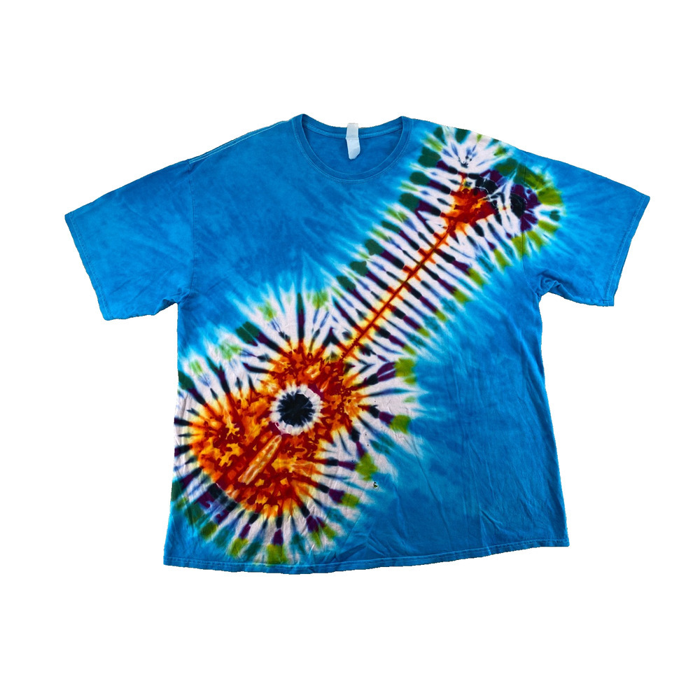 Blue Tie Dye Guitar T-Shirt Oversized Psychedelic Festival Tee 3XL